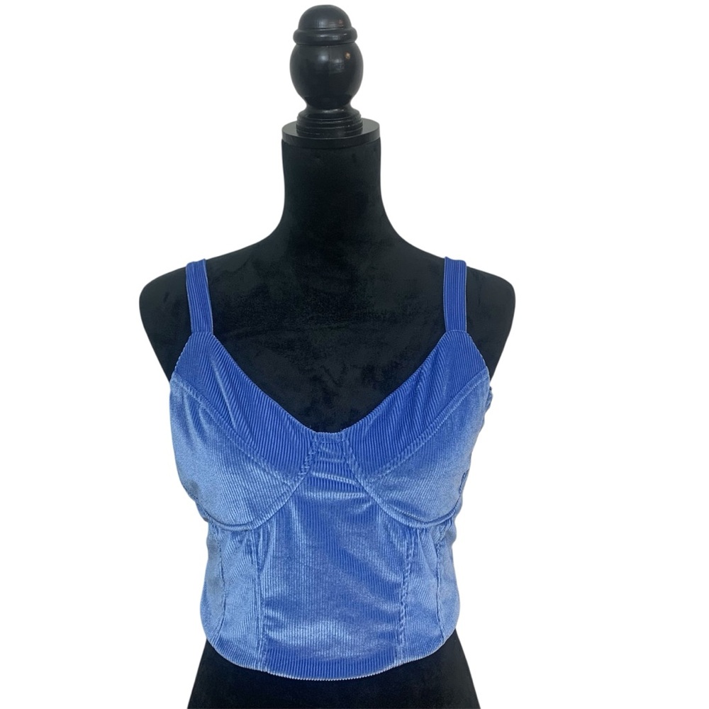 Full Tilt Women’s XL Milkmaid Corset Sky Blue Fairy‎ Velvet Crop Top Cottagecore
